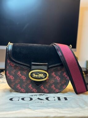 Coach Kat Saddle Bag - Black/Pink/Gold (88249)